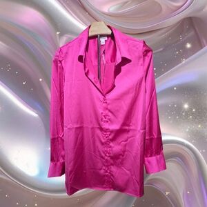 Elegant Pink Satin Women's Button-Up Shirt
